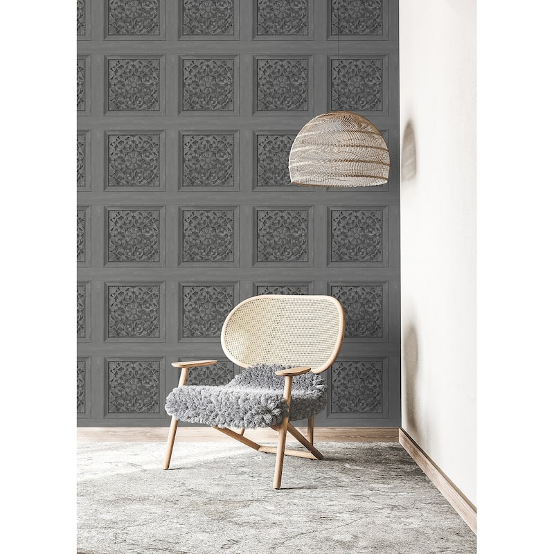 Carved Floral Grey Peel and Stick Wallpaper