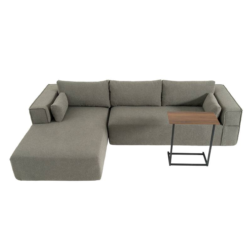 Modular Sectional Sofa with Side Table, Upholstered Cloud Sofa with L-Shaped Chaise Lounge, Full-Compressed Deep Seat Sofa