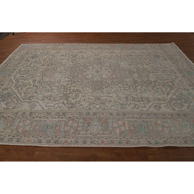 Geometric Tabriz Persian Area Rug Living Room Hand-Knotted Wool Carpet - 8'0"x 10'10"