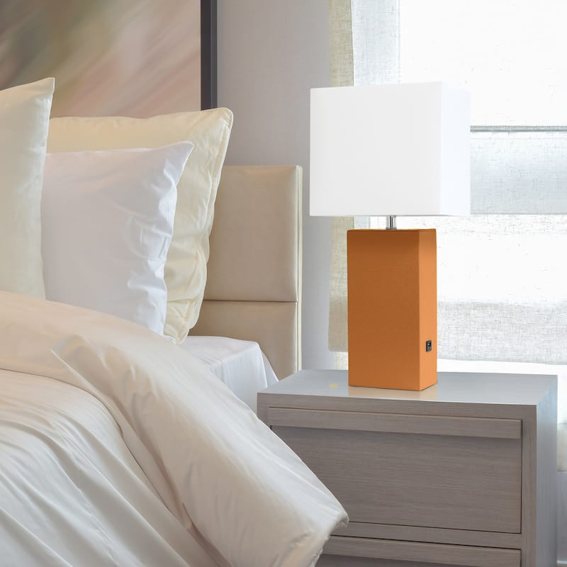 Elegant Designs 21" Modern Leather Wrapped Table Lamp with USB Port, With LED Bulb