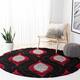 SAFAVIEH Florida Shag Bertille Geometric 1.2-inch Thick Rug - 6'7" x 6'7" Round - Black/Red