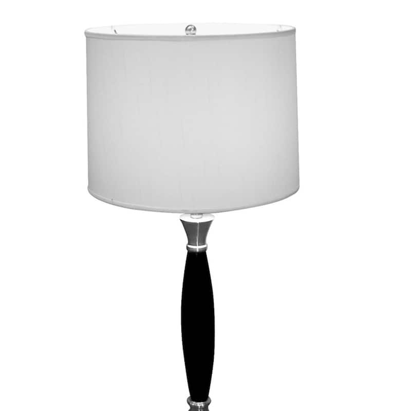 30" Tall Wood and Chrome Table Lamp, White Linen Shade