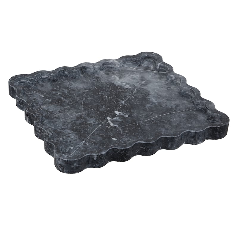 SAFAVIEH Home Ava Charcoal Marble Scalloped Tray - 12"W x 11"D x 1.1"H