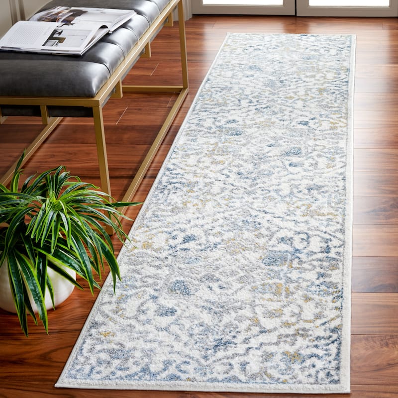 SAFAVIEH Layla Mimi Shabby Chic Farmhouse Rug - 2'2" x 9' Runner - Ivory Grey/Blue