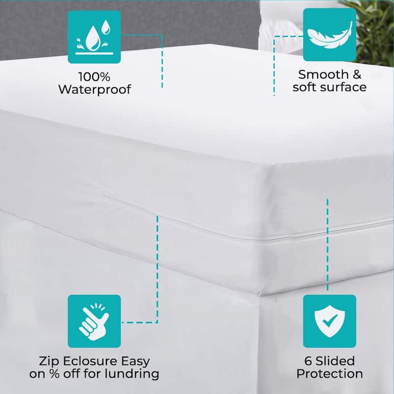 Bedding Zippered Encasement Mattress Protector - White - On Sale - Bed ...