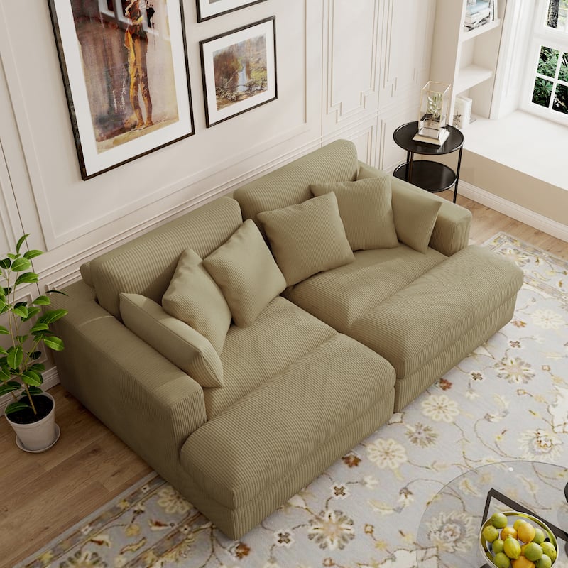Modern Corduroy Modular Sectional Sofa Chaise Couch Bed - Camel&4 Pillows - Symmetrical