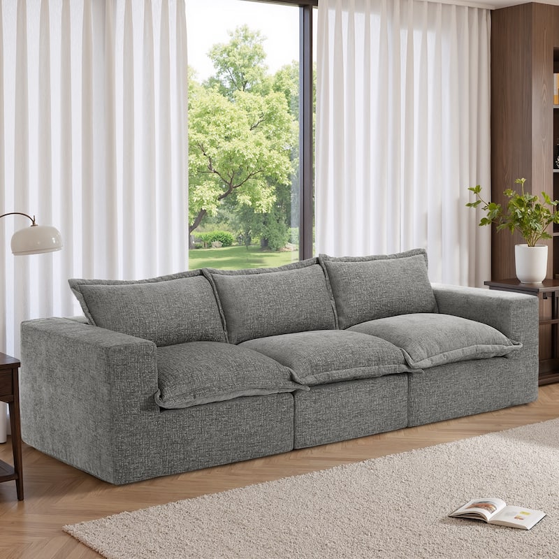 No Assembly Chenille Modular Sectional Sofa Comfy Cloud Couch - Grey-3Piece