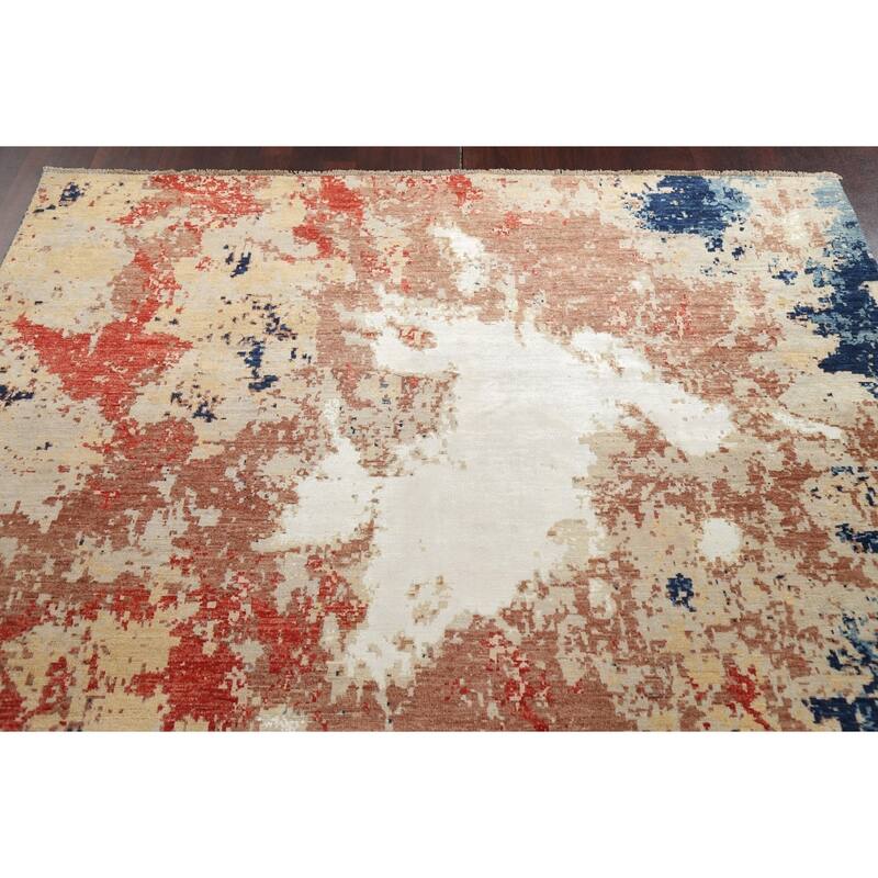 Vegetable Dye Wool/ Silk Abstract Area Rug Hand-knotted Modern Carpet - 6'5" x 9'6"