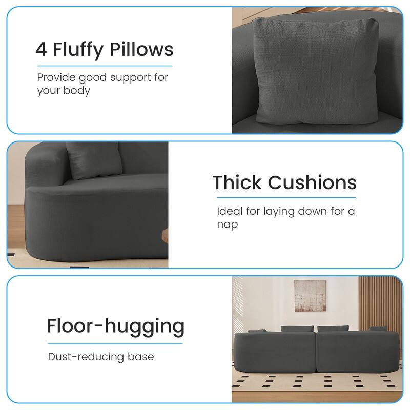 Mixoy 112" Curved Modular Sectional Sofa in Chenille Fabric Modern Minimalist Design Compressed No Assembly Required
