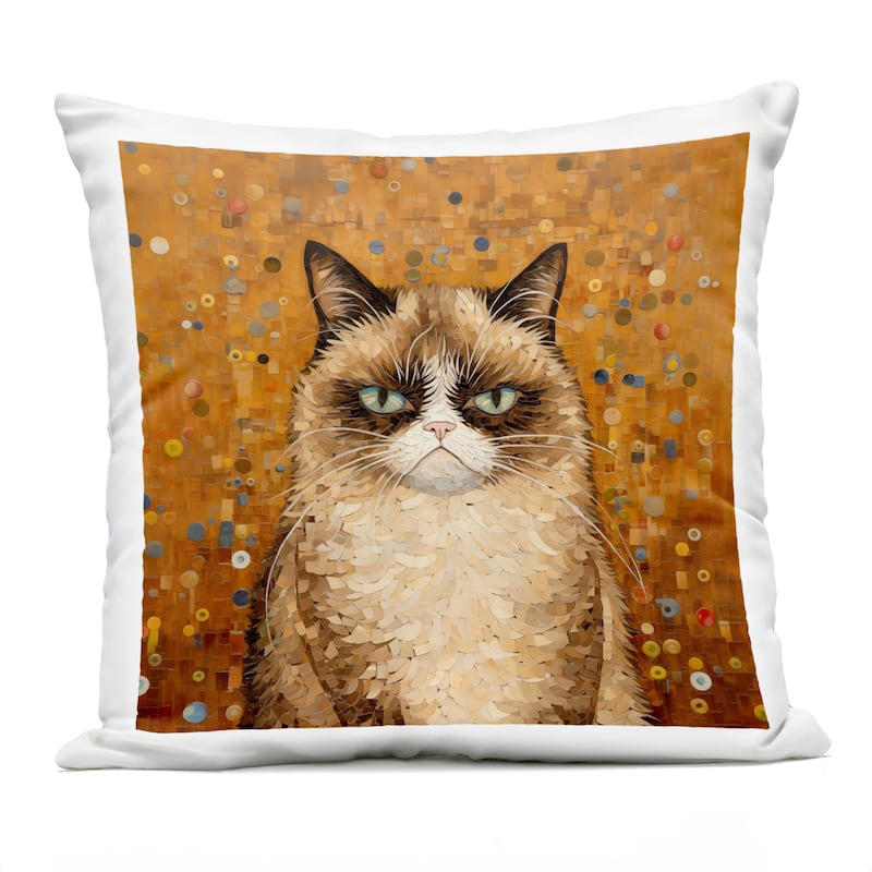 Stupell Grouchy Cat in Classic Style Printed Outdoor Throw Pillow Design by Arlington Prints - Accent - Polyester - Brown - Single