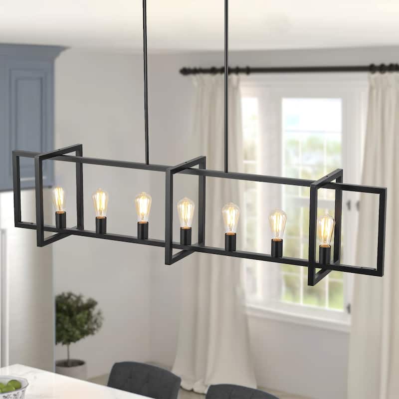 6/7-Light Industrial Pendant Lights Kitchen Island Lantern Farmhouse Linear Chandelier