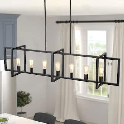 6/7-Light Industrial Pendant Lights Kitchen Island Lantern Farmhouse Linear Chandelier
