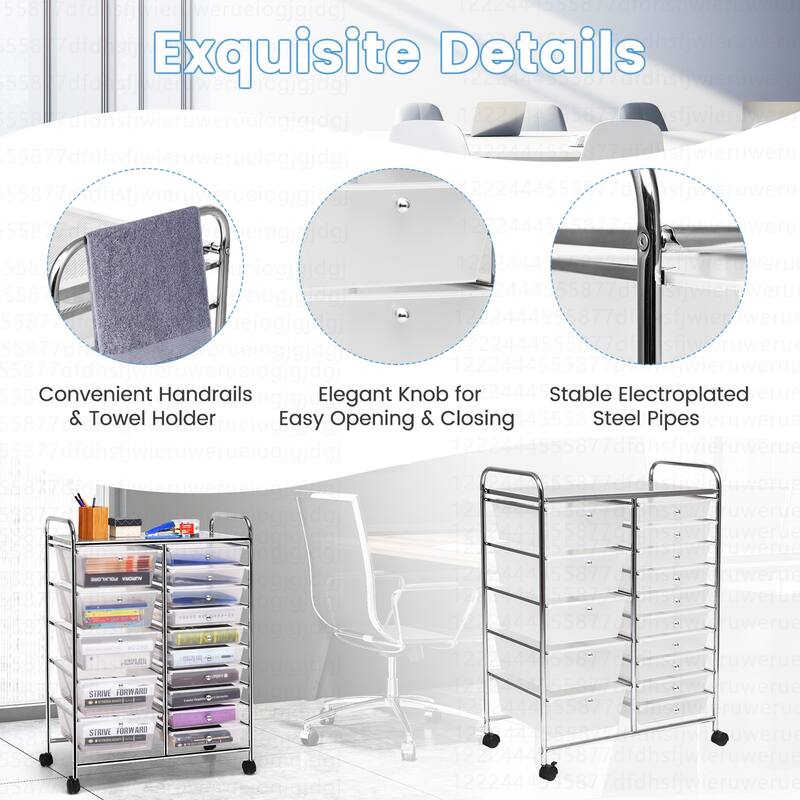 Costway 15 Drawer Rolling Storage Cart Tools Scrapbook Paper Office - See Details