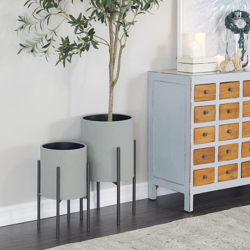 Light Grey or Dark Grey Iron Cylinder Modern Planter Set (Set of 2) - S/2 19", 23"H - Grey