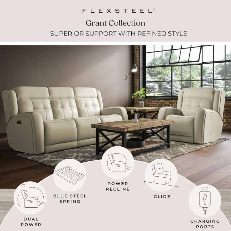 Grant 87" Leather Power Reclining Sofa with Power Headrests by Flexsteel