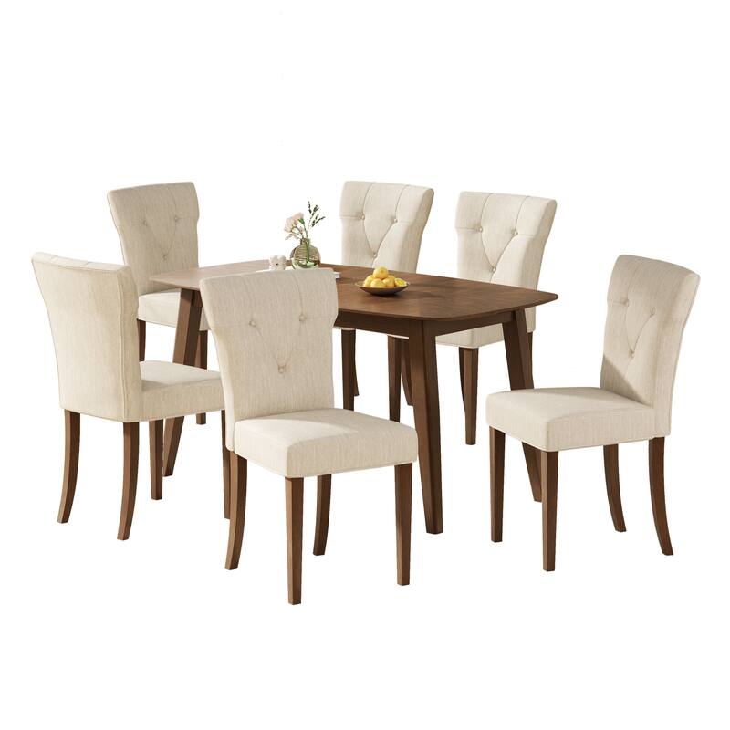 7 - Piece Rubber Wood Dining Table Set with Rectangle Dining Tables and 6 Upholstered High Back Dining Chair for Dining Room