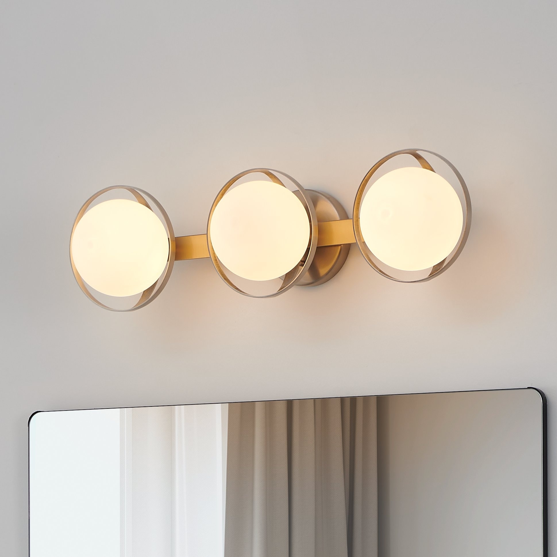 Thesis Parker 24-inch 3-light Brushed Nickel Vanity Light with Etched Opal Glass Shades
