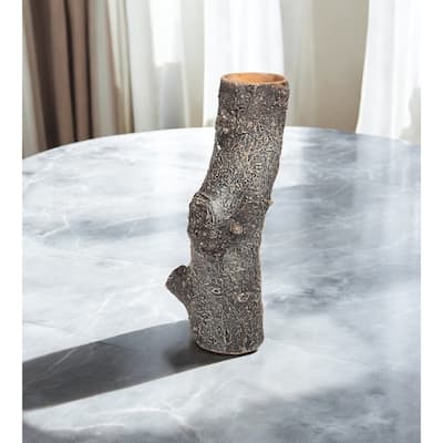 14" Brown Faux Bois Cylinder Polyresin Table Vase - 6