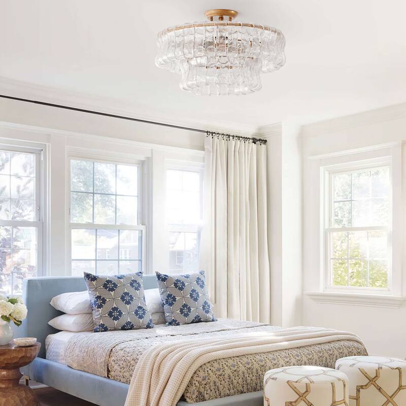 Jamie 5-Light 18" 2-Tier Clear Glass Round Flush Mount - Brushed Brass