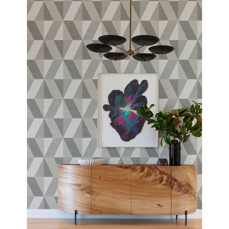 A-Street Prints Winslow Stone Geometric Faux Grasscloth Wallpaper