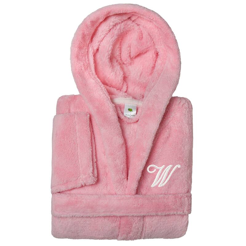 Sweet Kids 100% Polyester SUPER PLUSH Double Brushed Hooded Bathrobe with White Script Monogram - Large - W