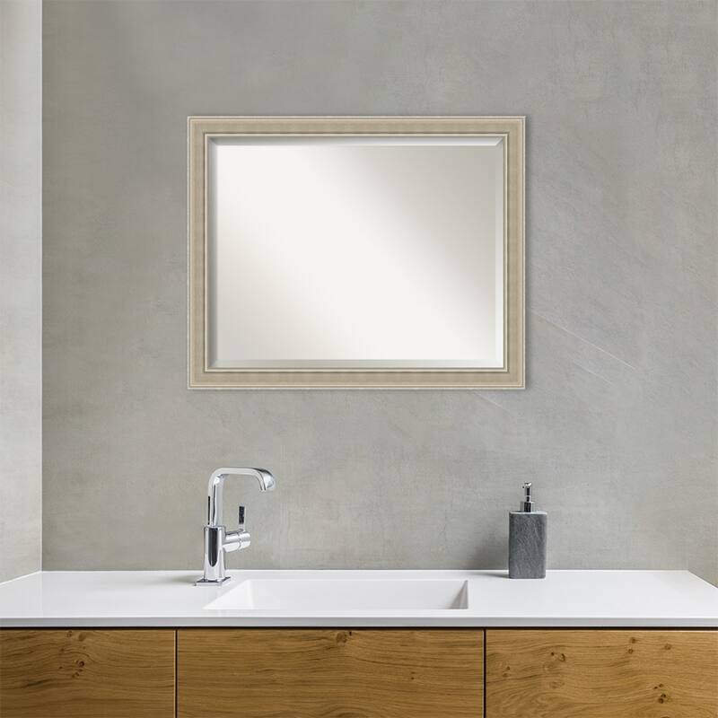 Mezzo Silver Beveled Wood Framed Bathroom Vanity Wall Mirror - Mezzo Silver