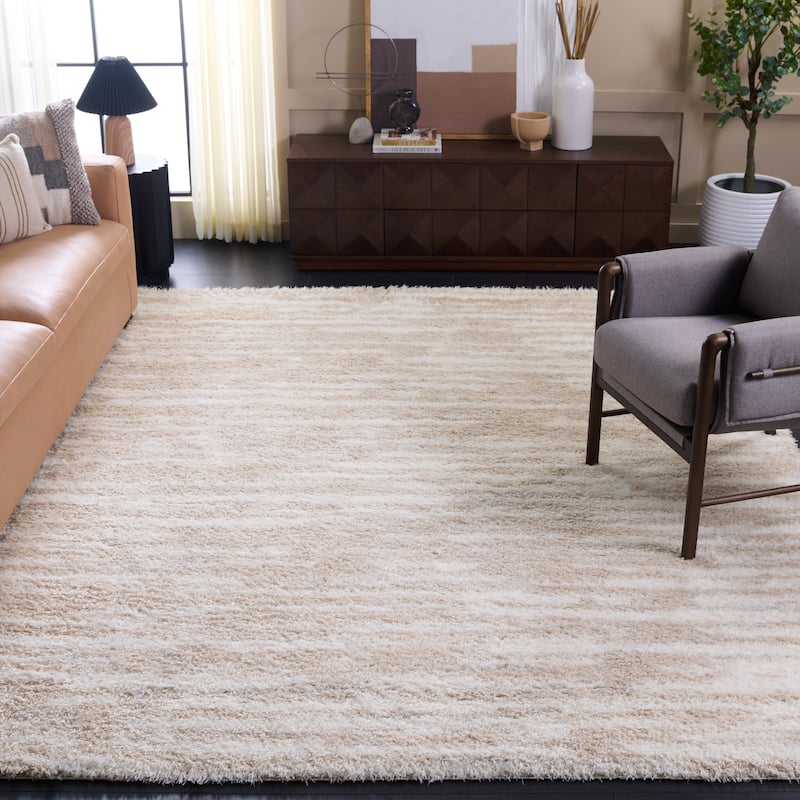 SAFAVIEH Lindsay Shag Shirlene Modern Abstract 2-inch Thick Rug - 10' x 14' - Beige/Ivory