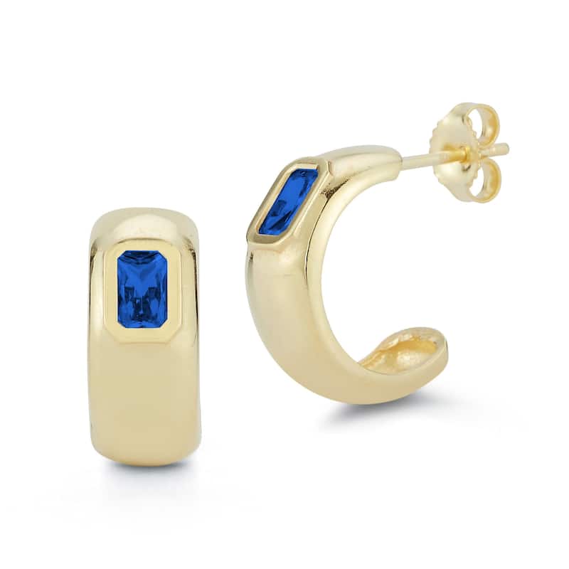 Soleil Sterling Silver Emerald CZ C-Hoop Earrings - Yellow/Blue