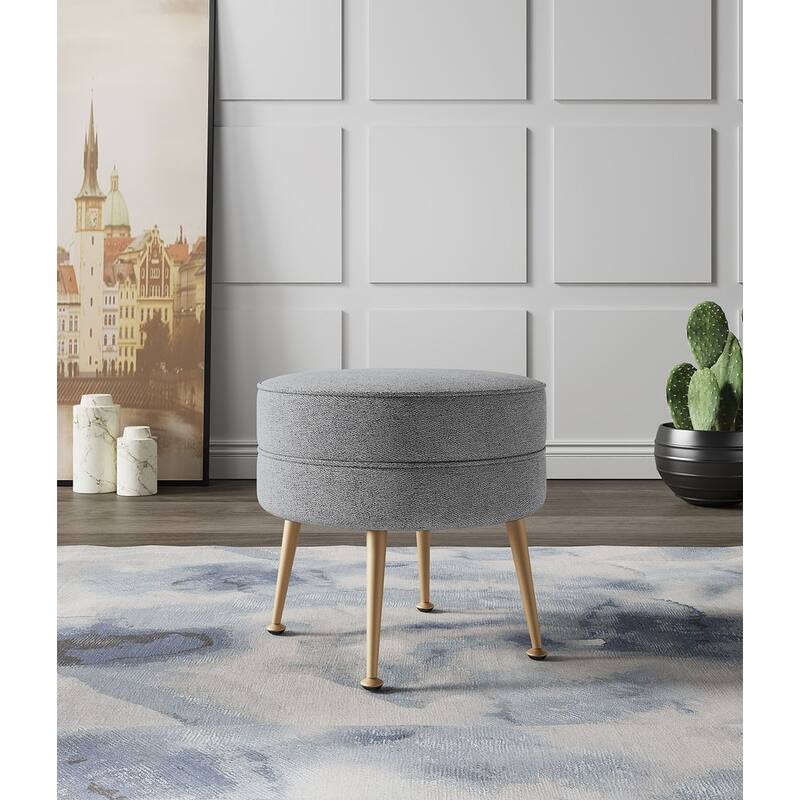 Manhattan Comfort Bailey Mid Century Modern Woven Upholstered Round Ottoman - Single - Grey Gold