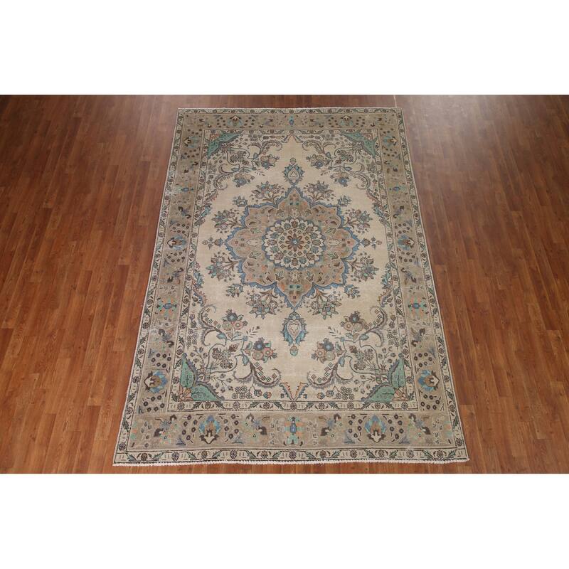 Traditional Tabriz Persian Vintage Area Rug Hand-knotted Wool Carpet - 6'6" x 9'8"