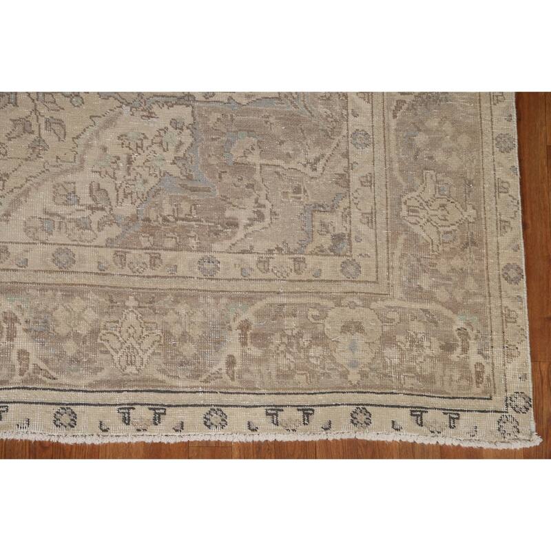 Hand Knotted Oriental 100% Wool Carpet Traditional Floral Beige & Ivories Tabriz Area Rug - 10' 11'' X 8' 1''
