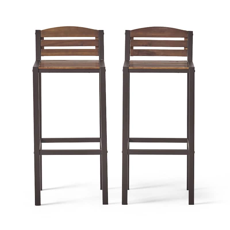 Milos Outdoor Acacia Wood Barstool (Set of 2) by Christopher Knight Home - 17.50" D x 15.75" W x 37.75" H - Brown