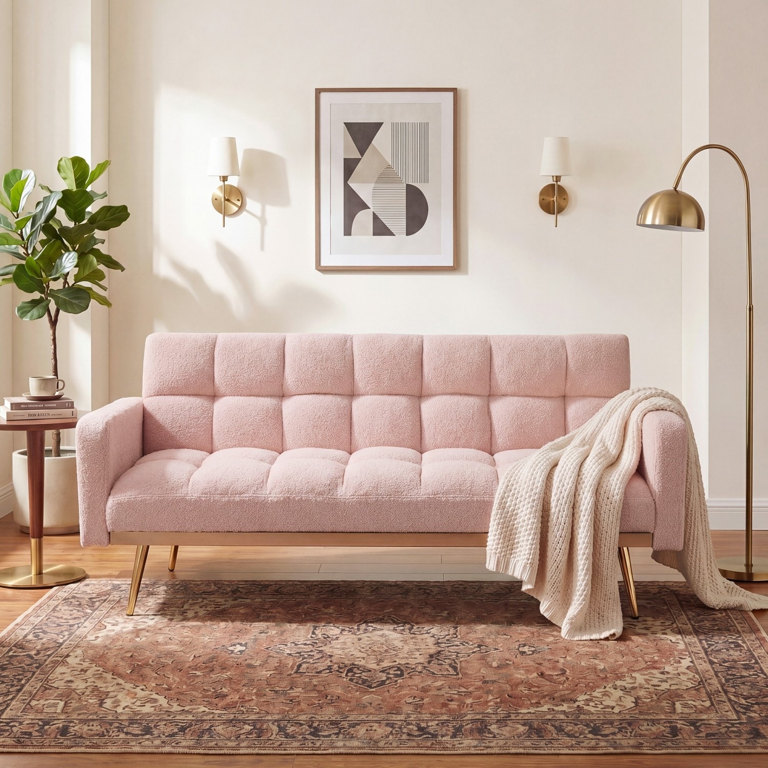 69" Teddy Fabric 3-Seater Sofa with Adjustable Backrest and Pillows