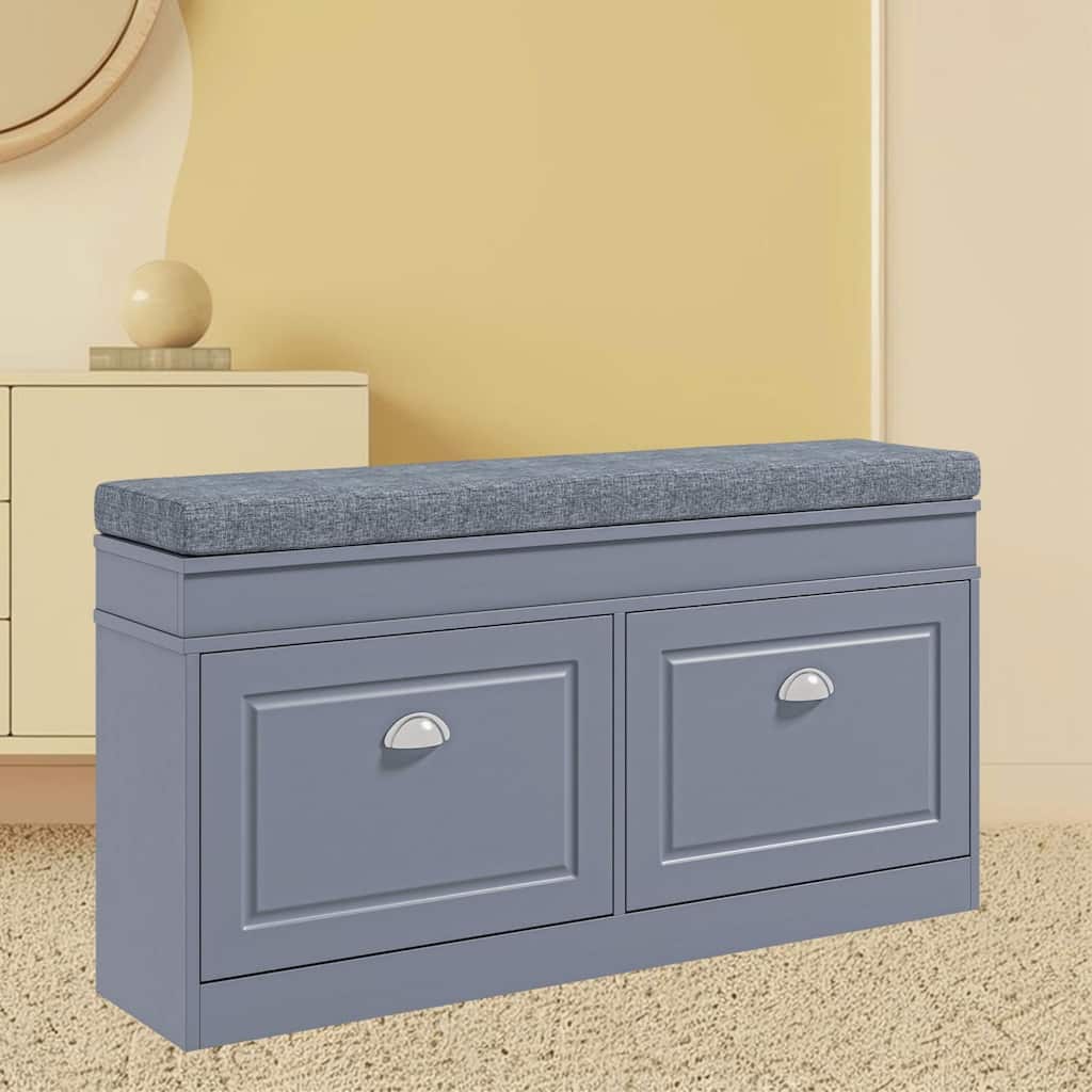 Storage Organizer Shoe Bench Cabinet with Cushion, 2 Drawers and Adjustable Shelf for Entryway, Mudroom, Hallway and Porch