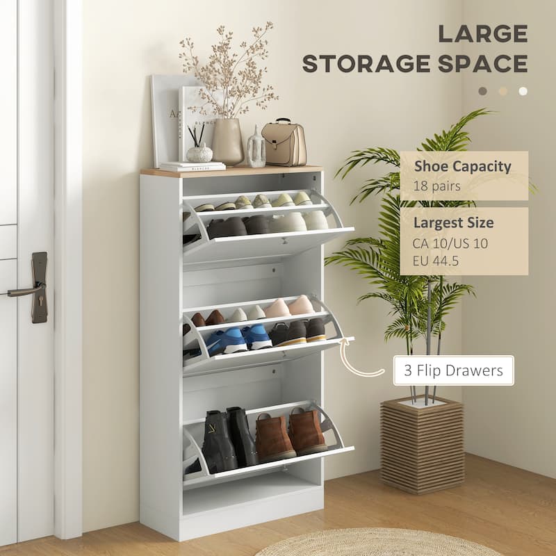 Shoe Storage Cabinet with 3 Flip Drawers and Adjustable Shelves