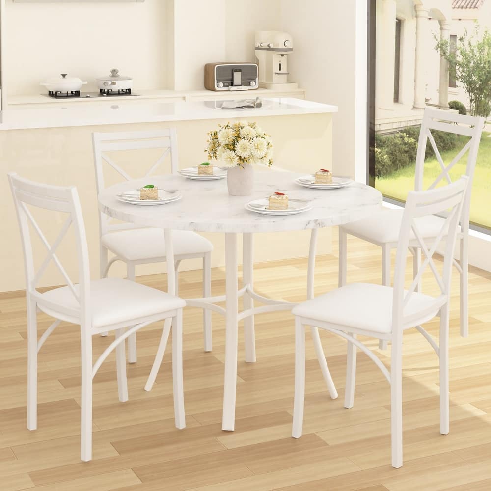 VECELO Round Dining Table and Chairs Sets, 4 Colors Dining Table Set