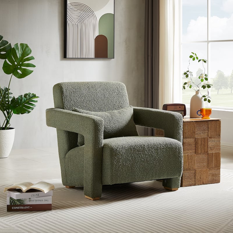 Sleek Right-Angle Armrests,Ergonomic Lumbar Support,Square Wooden Block Legs,Inclined Seat for Comfort,Artistic Statement Piece