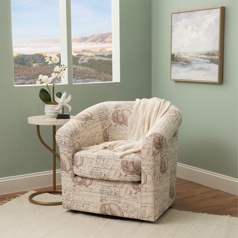 Moriarty Coastal/Beach/Ocean Inspired Swivel Accent Arm Chair - Beige/Brown - Sea Swirl