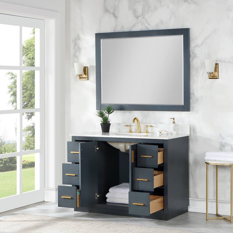 Altair Gazsi Bathroom Vanity with Composite Stone Countertop with Mirror