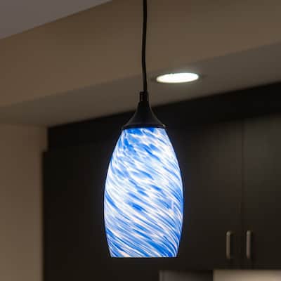 Milano Mini Pendant Ceiling Light with Blue Swirl Art Glass