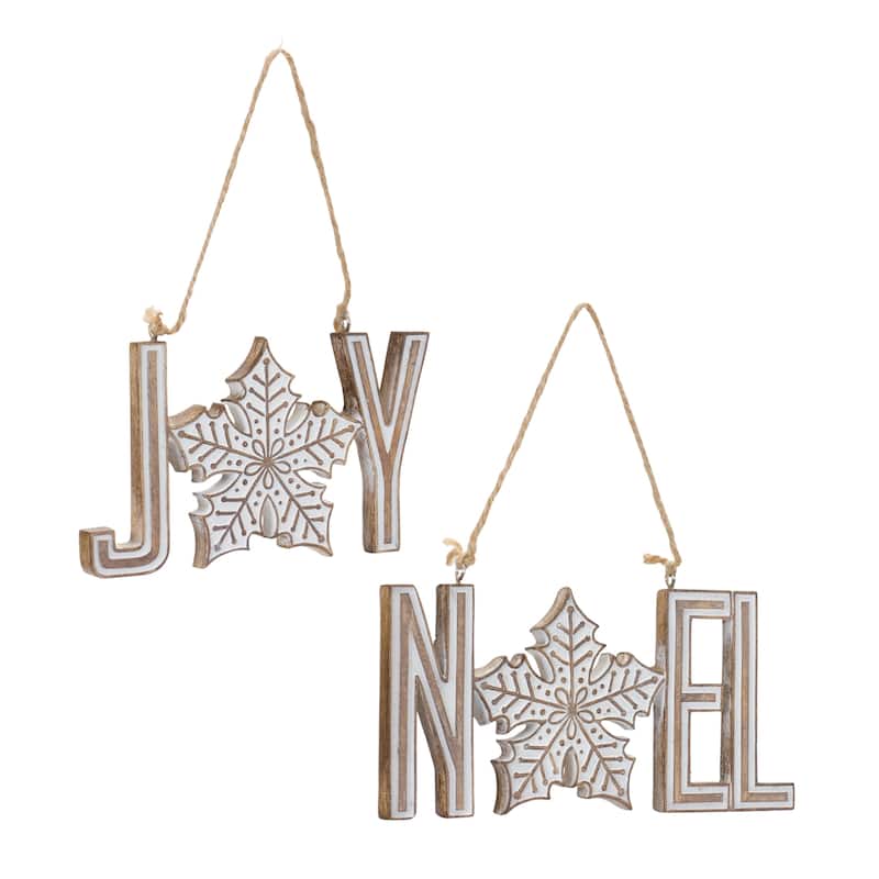 "Joy" and "Noel" Snowflake Christmas Ornaments - 6" - 12ct