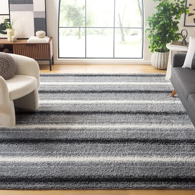 SAFAVIEH Border & Stripe Shag Hammy Modern 1.4-inch Thick - 8' x 10'