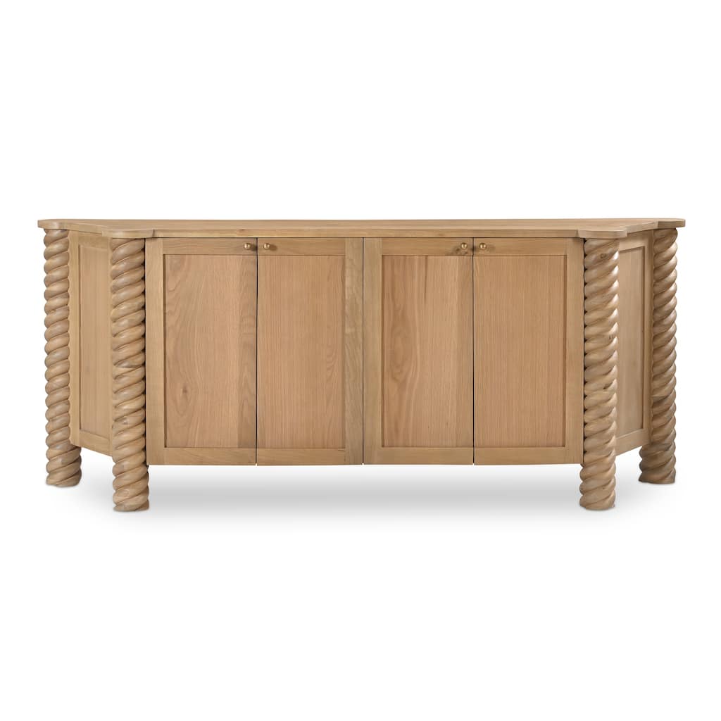 Title: NADAAL STUDIOS Calvert Treccia Sideboard, Solid Oak with Oak Veneer, Turned Legs, Natural Finish