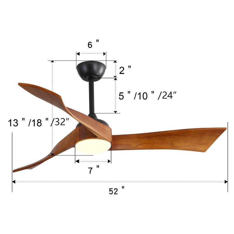 52 Inch Reversible Ceiling Fan Light, 6 Speed Wood Ceiling Fan, Black+Brown