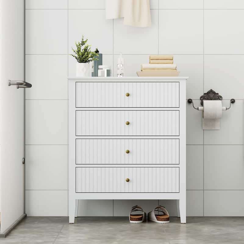 White Fluted 4 Drawer Dresser For Bedroom