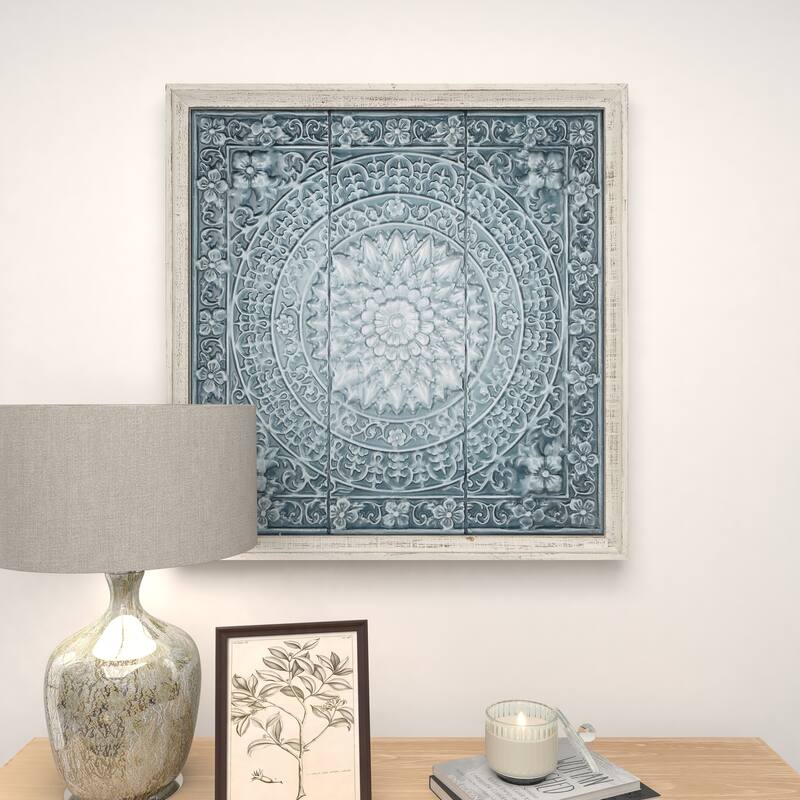 Blue Metal Scroll Home Wall Decor with Embossed Details