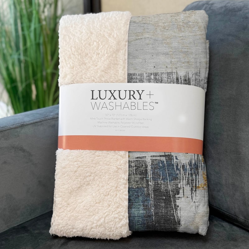 Premium Machine Washable Abstract Contemporary Sherpa Throw Blanket