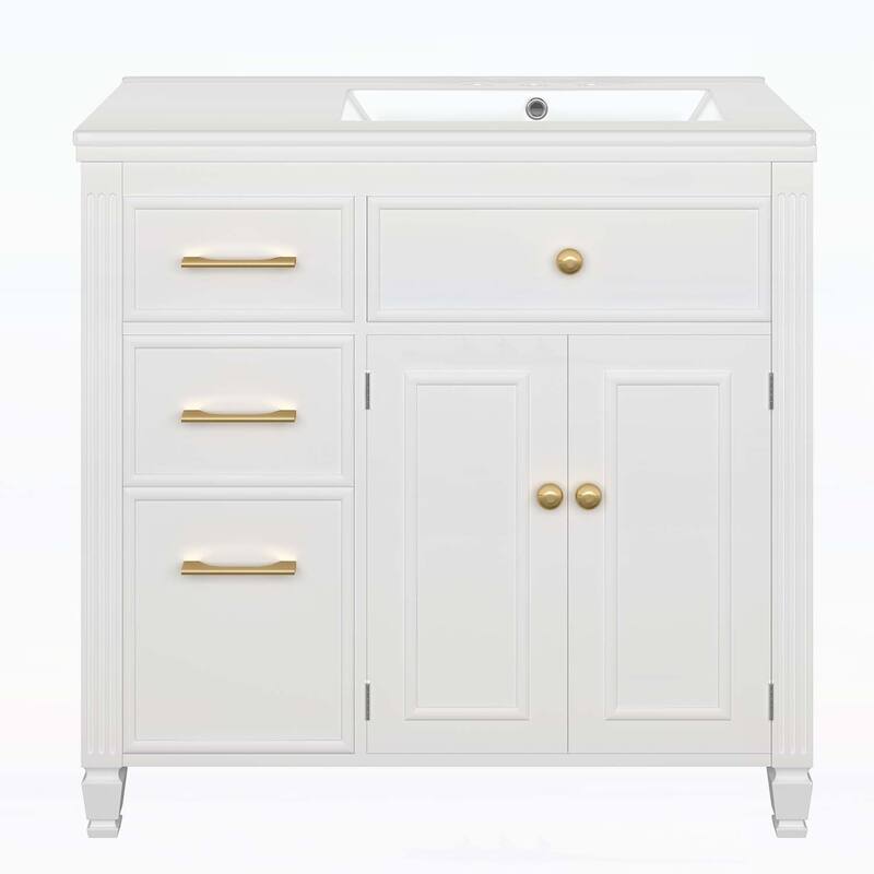 Bathroom Vanity Cabinet with Sink,with One Tip-out Drawer,3 Side Drawers,Adjustable Shelf