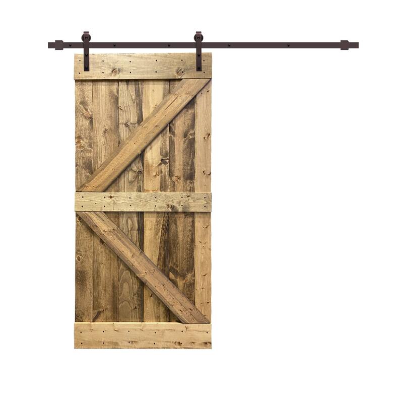 CALHOME K Series Stained Wood Sliding Barn Door with Hardware Kit
