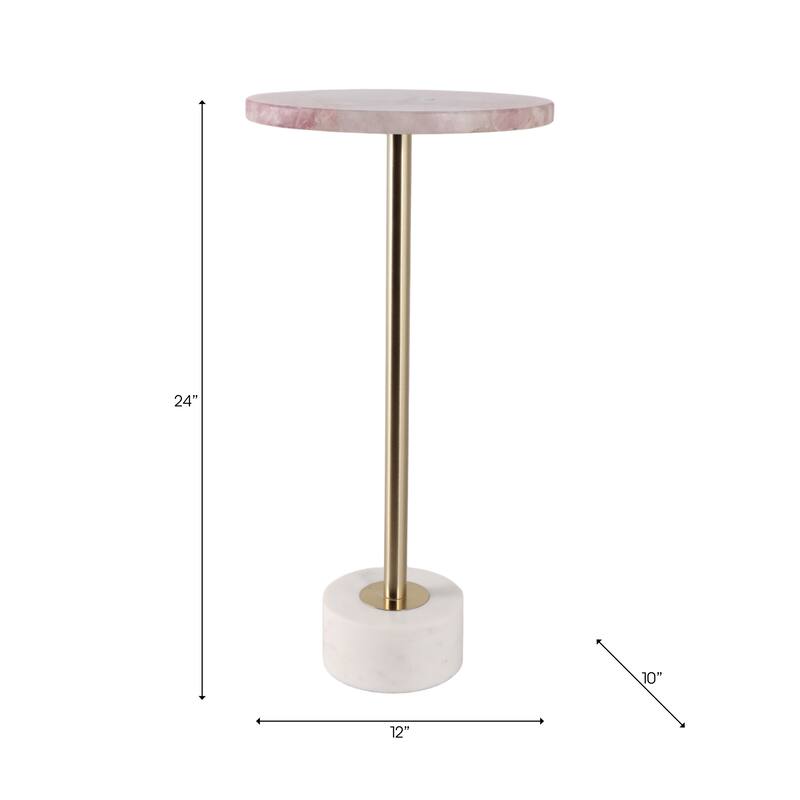 Marble Metal Side Table Modern Slim Base Narrow Round Top Home Decor - 24.0"